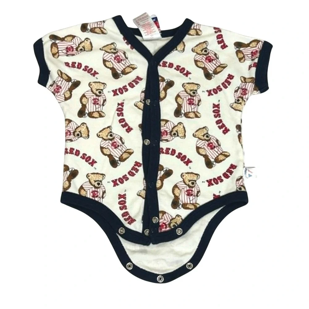 Majestic Boston Red Sox Baby Bodysuit 3-6 Months Cream Navy Bear MLB Cotton